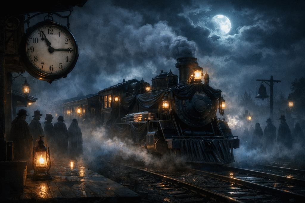 Mysterious train at night station